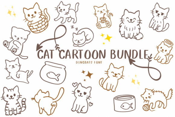 Cat Cartoon Bundle: A Playful Dingbats Typeface for Creative Projects